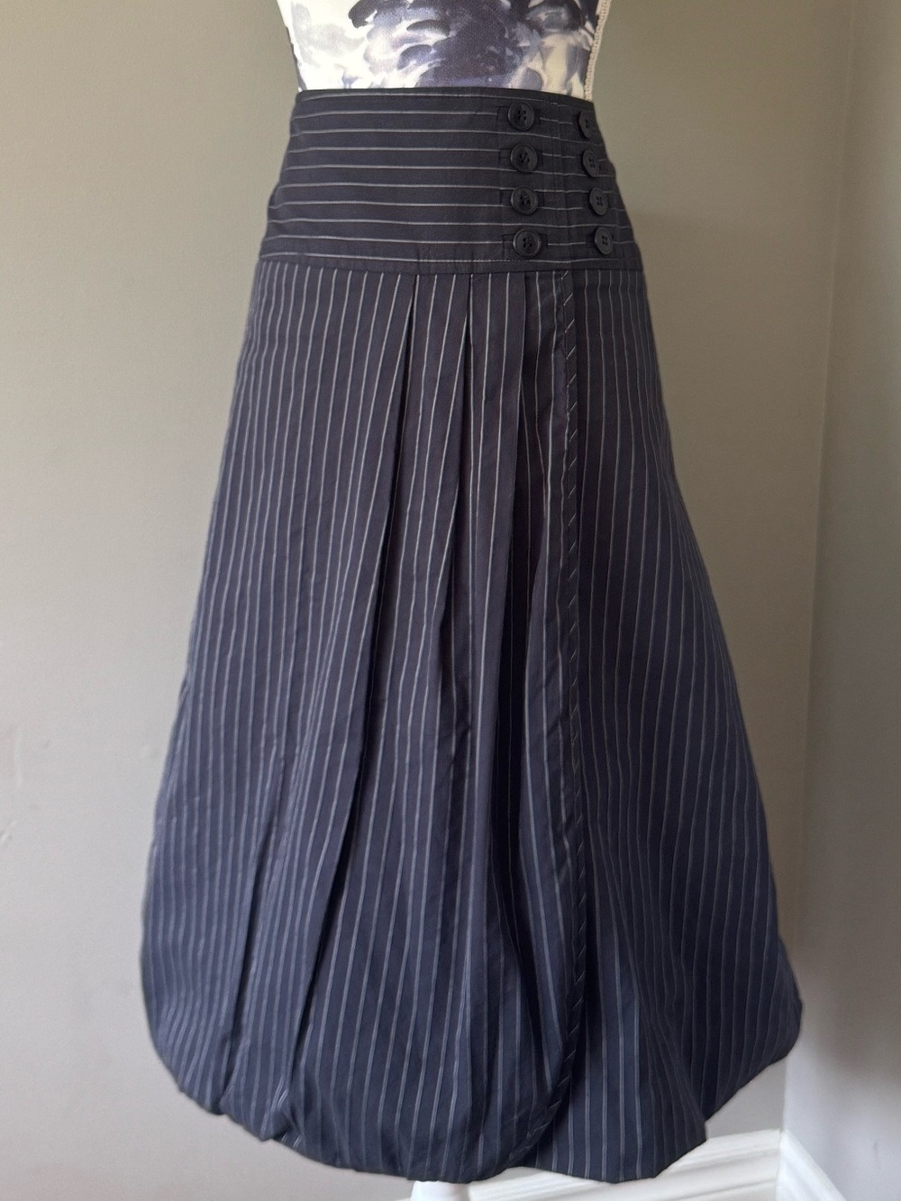 Y2K College Classic High-Waist Pinstripe Midi Skirt